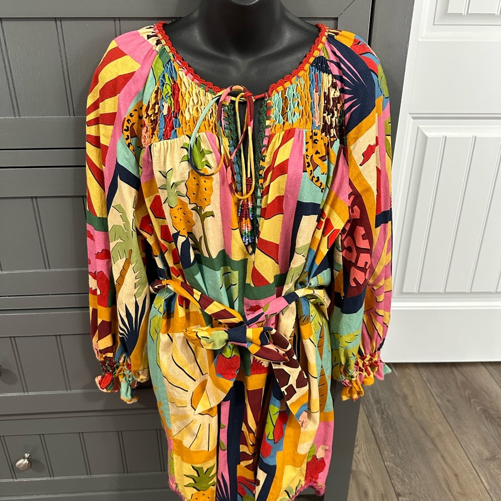 Farm Rio Multicolor Tropical Collage Dress size medium - Picture 2 of 6
